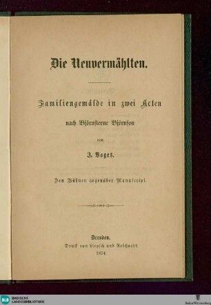 Die Neuvermählten : Familiengemälde in zwei Acten