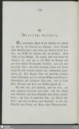 Fragmente vermischten Inhalts. III. Moralische Ansichten
