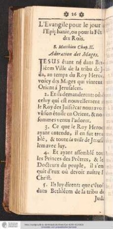 L'Evangile pour le jour l'Epiphanie, ou pour la Fête des Rois
