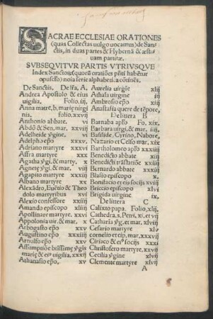 Subsequitur Partis Utriusque Index Sanctorum ...