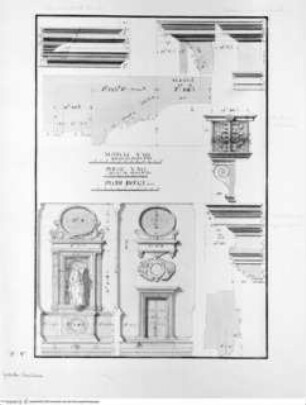 Cappella Emiliana nell'isola di S. Michiele di Murano, e quella di S. Anna nell'isola della Grazia, misurate e disegnate da me Tommaso Temanza., Tafel V: San Michele in Isola, Cappella Emiliana, Architekturdetails, Maßangaben