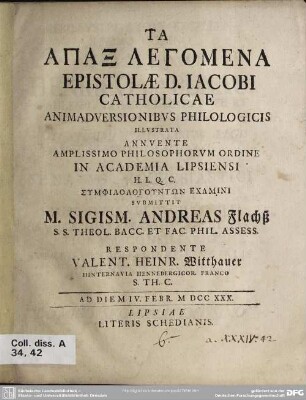 Ta Hapax Legomena Epistolae D. Jacobi Catholicae Animadversionibus Philologicis Illustrata