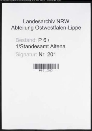 Sterberegister Standesamt Altena