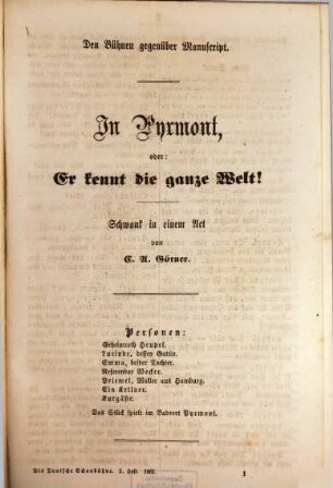 Die Deutsche Schaubühne : Organ für Theater, Musik, Kunst, Literatur u. sociales Leben. 2,3/7. 1861