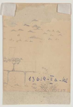 Skizze einer Wiese und einer Mauer