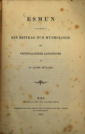 Esmun : ein Beitrag zur Mythologie des orientalischen Alterthums