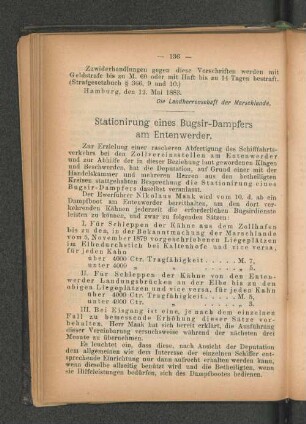 Stationirung eines Bugsir-Dampfers am Entenwerder.