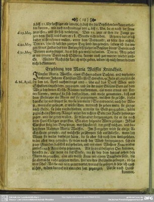 Erzehlung von Maria Wolffin Kranckheit