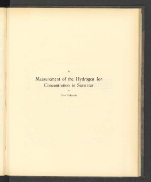 6. Measurement of the Hydrogen Ion Concentration in Seawater
