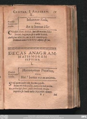 Decas Anagramatismorum Septima.