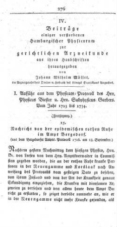 IV. Beiträge einiger verstorbenen Hamburgischer Physicorum zur gerichtlichen Arzneikunde aus ihren Handschriften