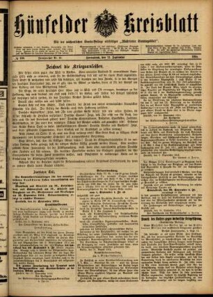 Ausgabe vom Samstag, den 12. September 1914.