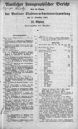 Sitzung 35., 15. Oktober 1925