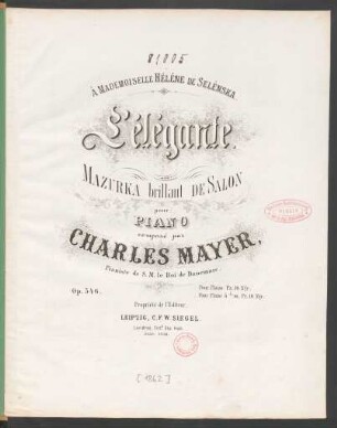L' élégante : mazurka brillant de salon pour piano ; op. 346