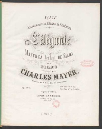 L' élégante : mazurka brillant de salon pour piano ; op. 346