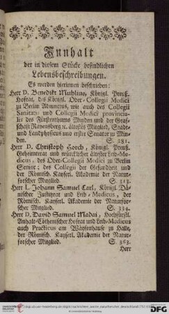 Innhalt der in diesem Stuecke befindlichen Lebensbeschreibungen