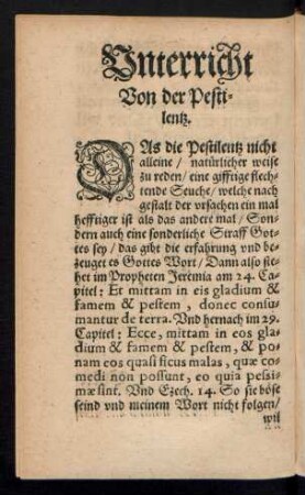 Unterricht Von der Pestilentz.