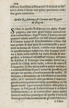 Della residenza di cocura nel regno di Bugen