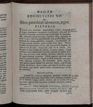 Consultatio XII de febre petechiali laborante, aegro