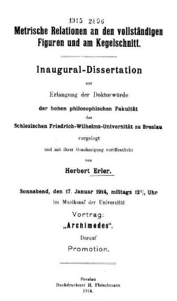 Metrische Relationen an den vollständigen Figuren und am Kegelschnitt