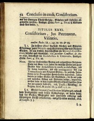 Titulus XXXI. Consistorium, Jus Patronatus, Visitatio. - Titulus XL. Executio.