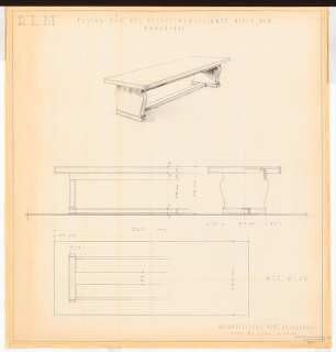 Reichsluftfahrtministerium, Berlin: Saalbau, Besprechungszimmer (Tische): Perspektivische Ansicht, Ansichten, Grundriss 1:10