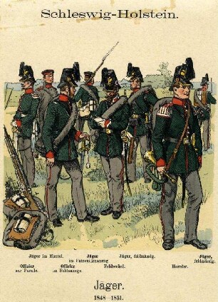 Uniformbild, Jägeroffiziere und -soldaten der schleswig-holsteinischen Armee 1848 - 1851