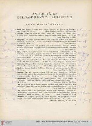 Antiquitäten der Sammlung Z….aus Leipzig (Nr. 1-141)