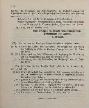 107. Das 43. und 44. Stück des Reichs-Gesetzblatts enthalten unter: ...