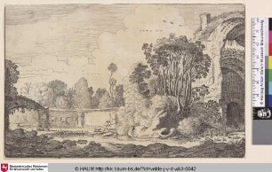 [Römische Ruinen in bewaldeter Umgebung; Roman Ruins in wooded Surroundings]