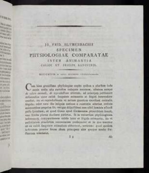 69-100, Specimen physiologiae comparatae inter animantia calidi et frigidi sanguinis