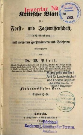 Kritische Blätter für Forst- und Jagdwissenschaft. 35. 1855