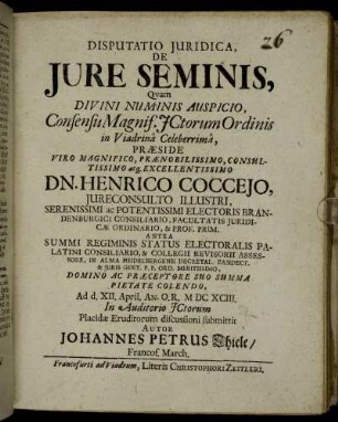 Disputatio Iuridica, De Iure Seminis