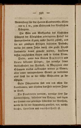 B. Anweisung für die Herrn Landwirthe, Gärtner u. s. w., zum Gebrauch des künstlichen Düngers
