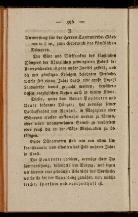 B. Anweisung für die Herrn Landwirthe, Gärtner u. s. w., zum Gebrauch des künstlichen Düngers