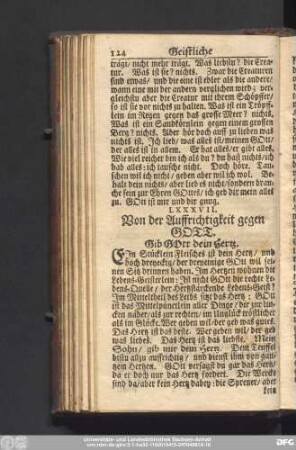 LXXXVII. Von der Auffrichtigkeit gegen Gott. Gib Gott dein Hertz.