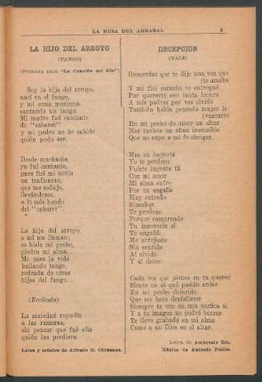 La hijo del arroyo : (Tango)