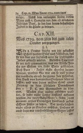Cap. XII. Was 1729. vom 8ten bis zum 12ten October vorgegangen.