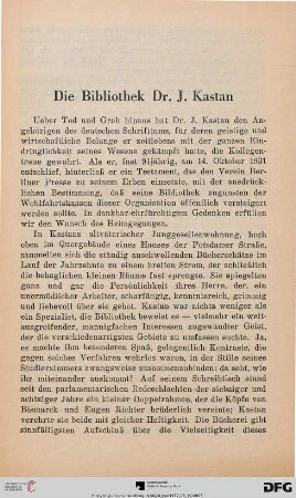 Die Bibliothek Dr. J. Kastan