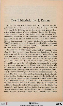 Die Bibliothek Dr. J. Kastan