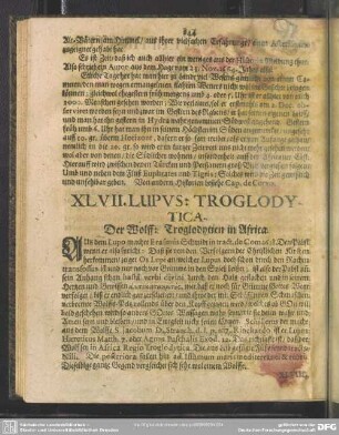XLVII. Lupus: Troglodytica. Der Wolff: Troglodytien in Africa