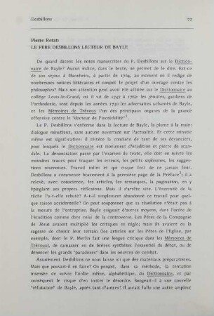 Pierre Retat: Le Père Desbillons lecteur de Bayle