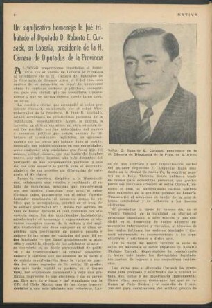 Un significativo homenaje le fué tributado al Diputado D. Roberto E. Cursack, en Lobería, presidente de la H. Cámara de Diputados de la Provincia