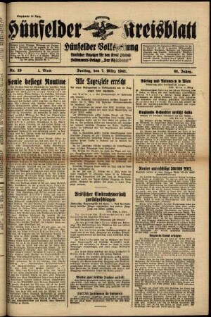 Erste Ausgabe vom Freitag, den 07. März 1941.