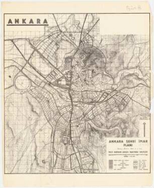 Gesamtbebauungsplan Ankara: Autobusverkehr, Routenplan über verkleinertem Grundplan 1: 12500
