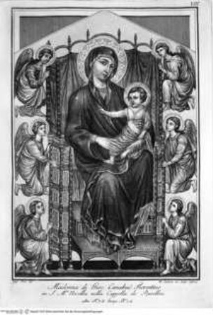 L'Etruria pittrice ovvero Storia della pittura toscana dedotta dai suoi monumenti che si esibiscono in stampa dal secolo X fino al presente / Marco Lastri. Traduttore in francese, Giuseppe Villette Firenze : Pagni & Bardi, 1791 - 1795. - 1 - 2 ; 2°Thronende Madonna; (tav.VIII) - L'Etruria pittrice ... Band 1.