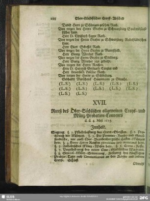 XVII. Receß des Ober-Sächsischen allgemeinen Crays- und Münz-Probation-Convents d. d. 4. Maii 1615