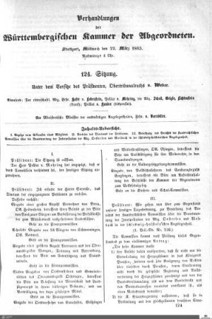 124. Sitzung, Stuttgart, 22.3.1865