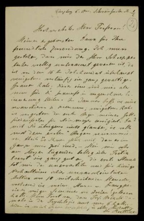 Nr. 2 Postkarte von Hubert Roetteken an Edward Schröder. Würzburg, 6.11.1889