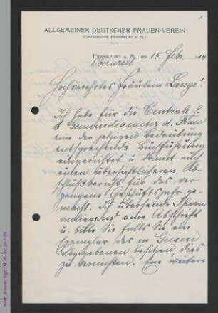 Brief von Friedericke Bröll an Helene Lange